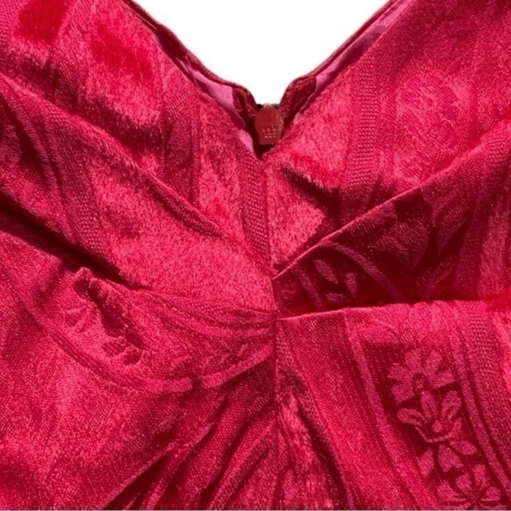 Barbara Tfank Brocade Cocktail Dress Red - Sleeveless Back Zip - Picture 7 of 14